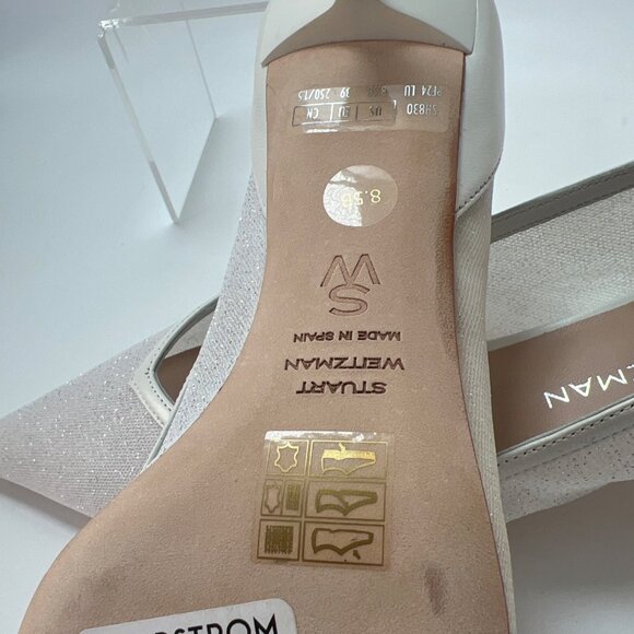 Stuart Weitzman Eva 35 Pumps White Sparkle Mesh Kitten Heel Women Size 39 US8.5B - Picture 9 of 11